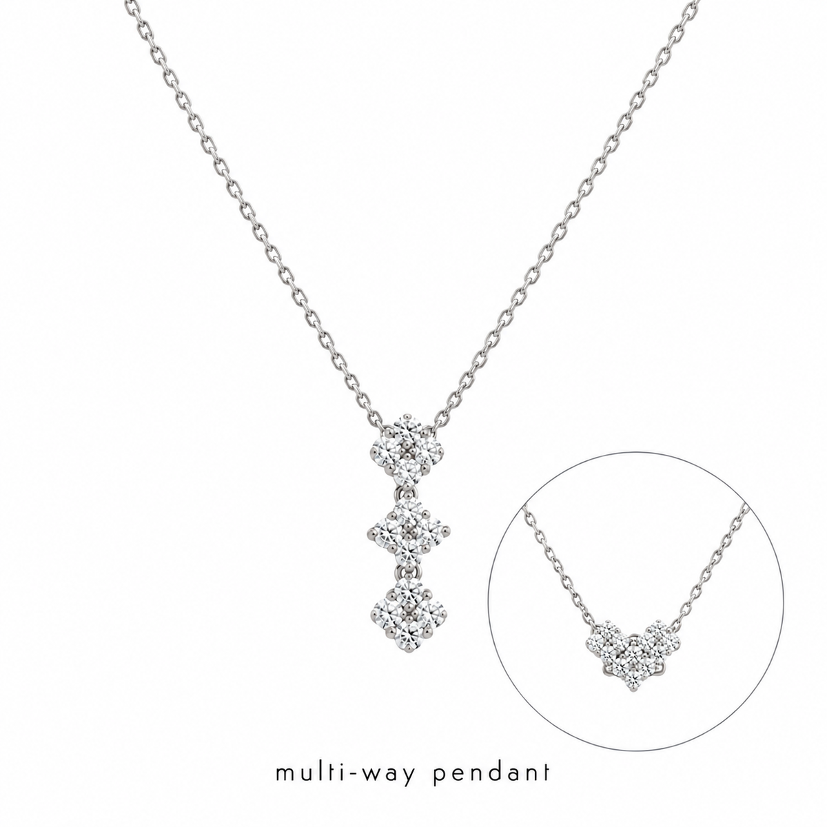 Solid Gold Multi Way Tri Clover Moissanite Necklace