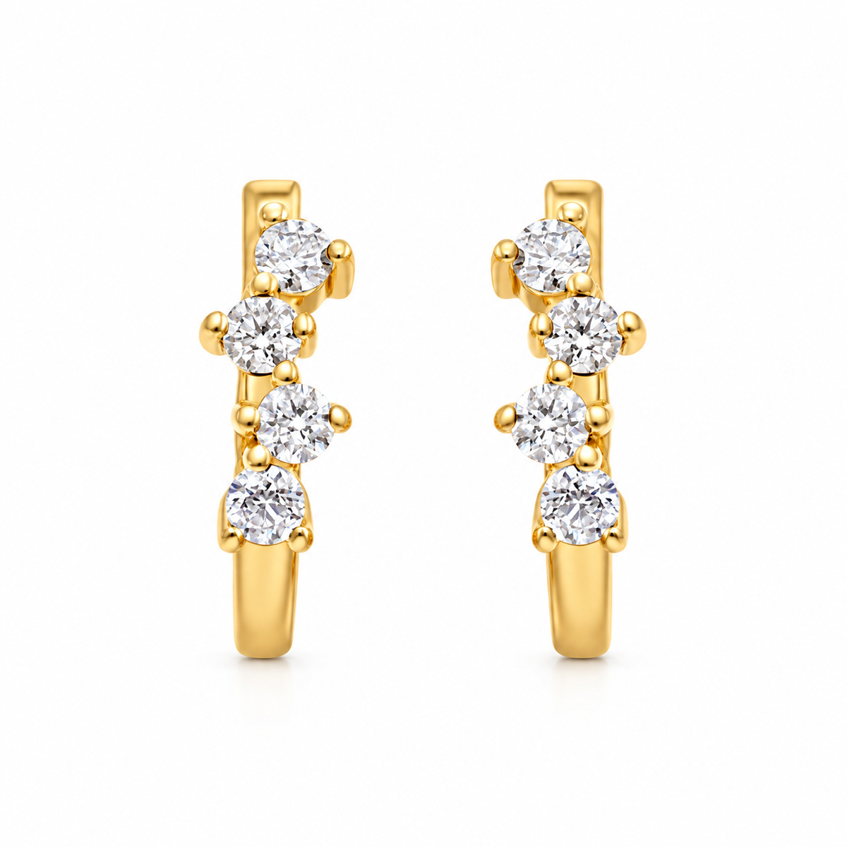 Solid Gold Cluster Moissanite Huggies