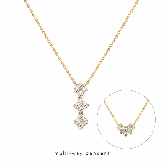 Solid Gold Multi Way Tri Clover Moissanite Necklace