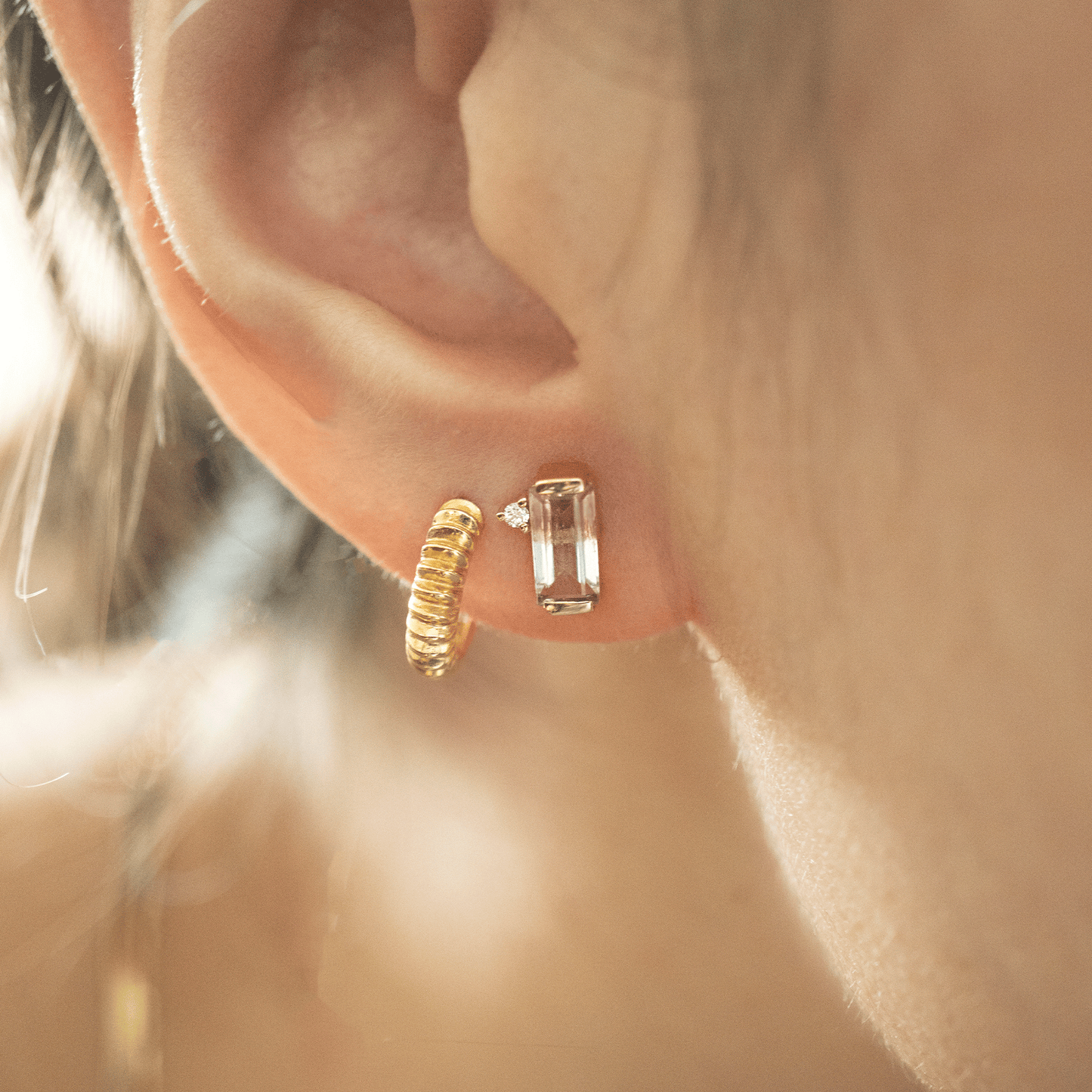 Solid Gold Bi-Coloured Tourmaline and Diamond Earrings