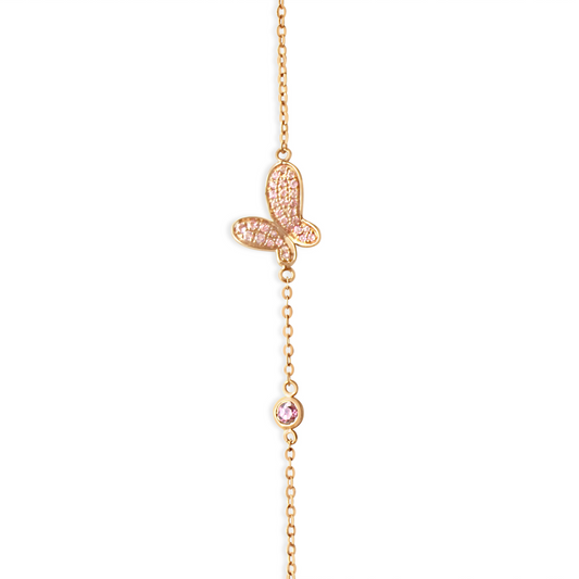 Solid Rose Gold Pink Tourmaline Butterfly Bracelet