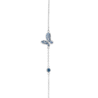Solid White Gold Blue Sapphire Butterfly Bracelet