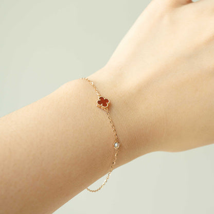 Solid Rose Gold Red Agate Clover & Moissanite Bracelet