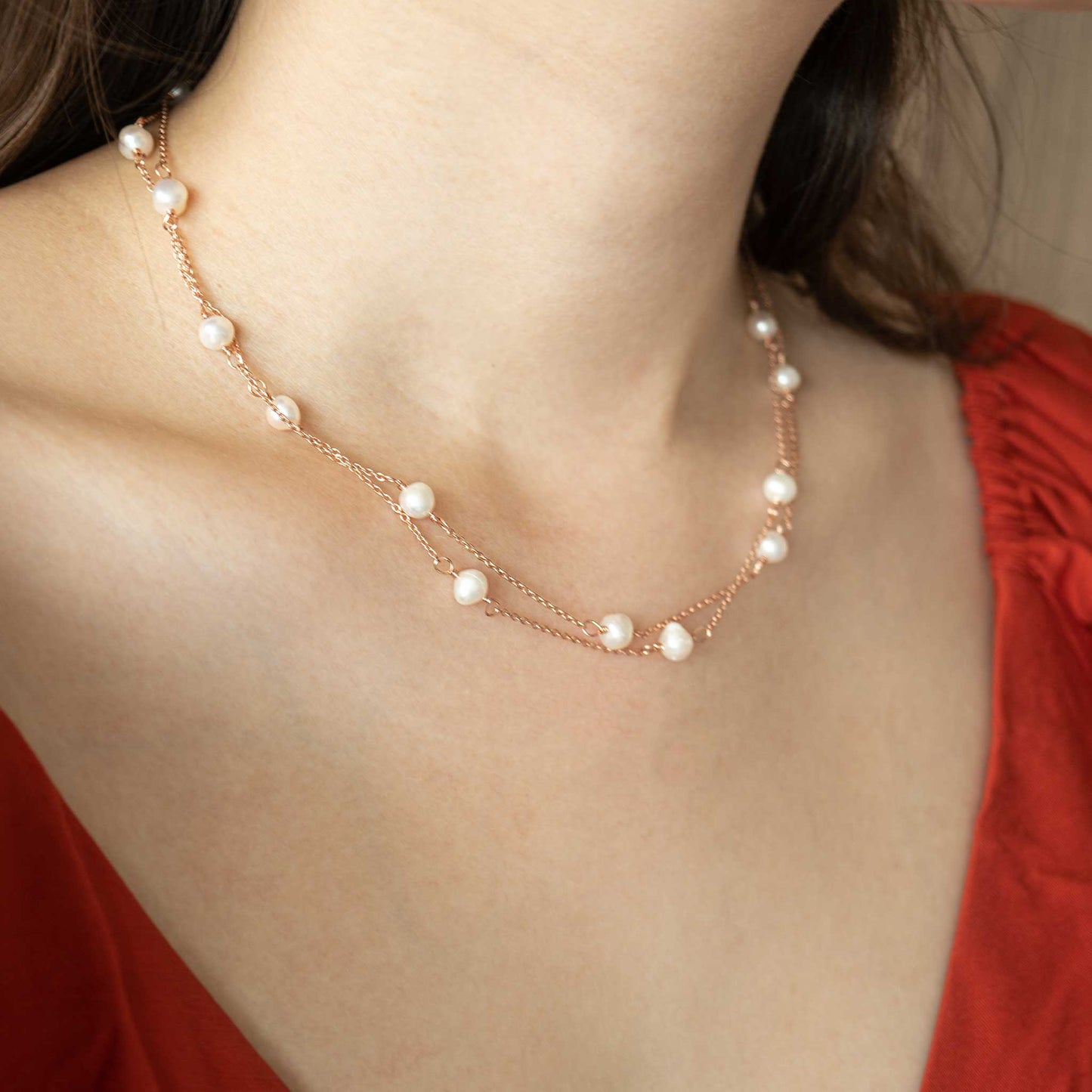 Rose Double Layer Freshwater Pearl Necklace