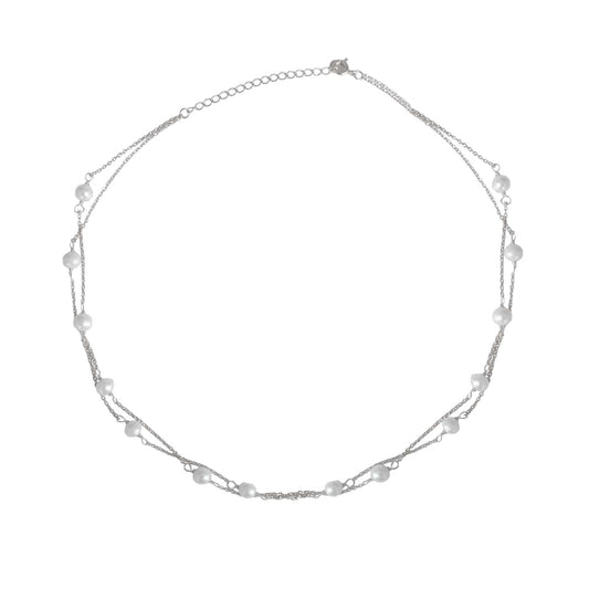 Silver Double Layer Freshwater Pearl Necklace