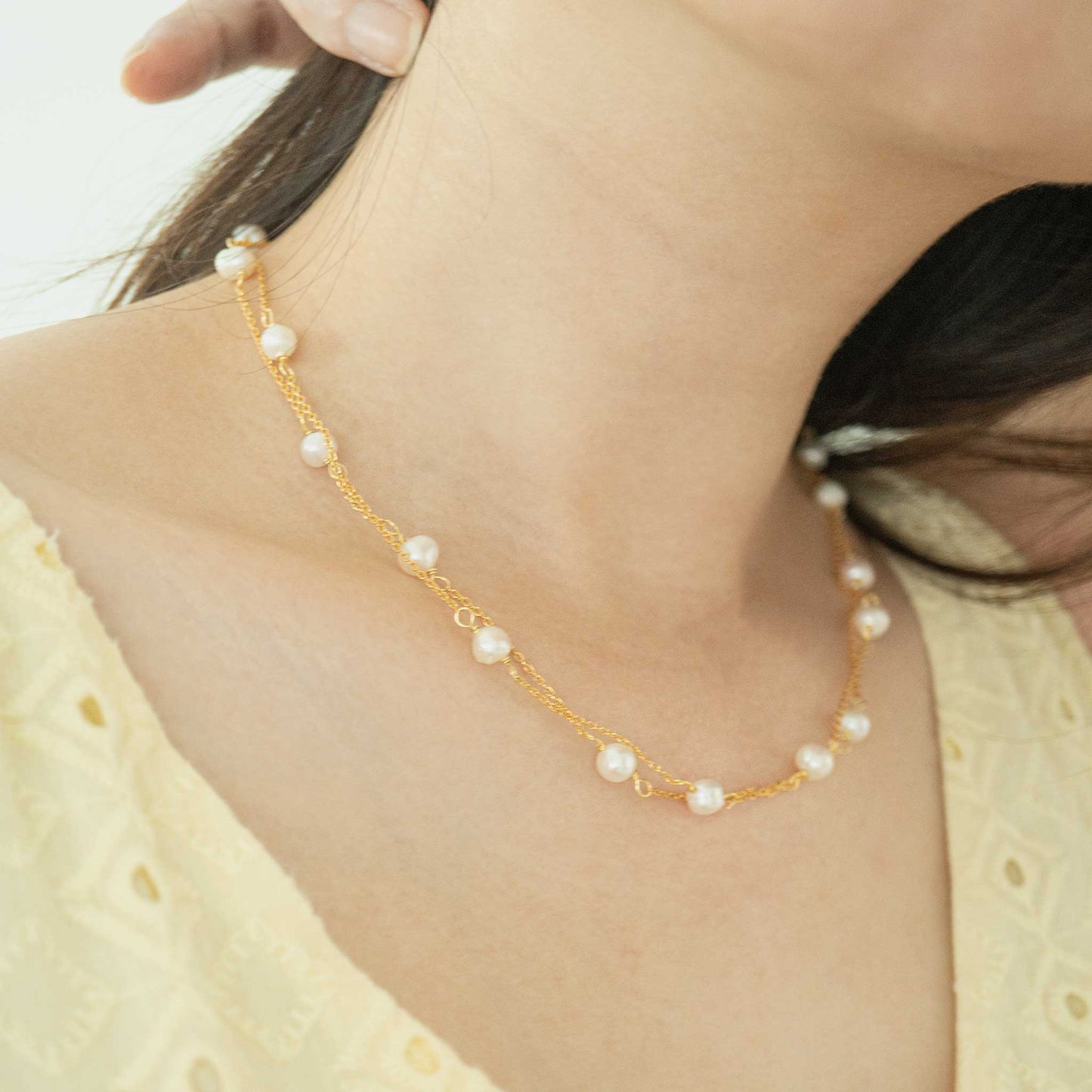 Gold Double Layer Freshwater Pearl Necklace
