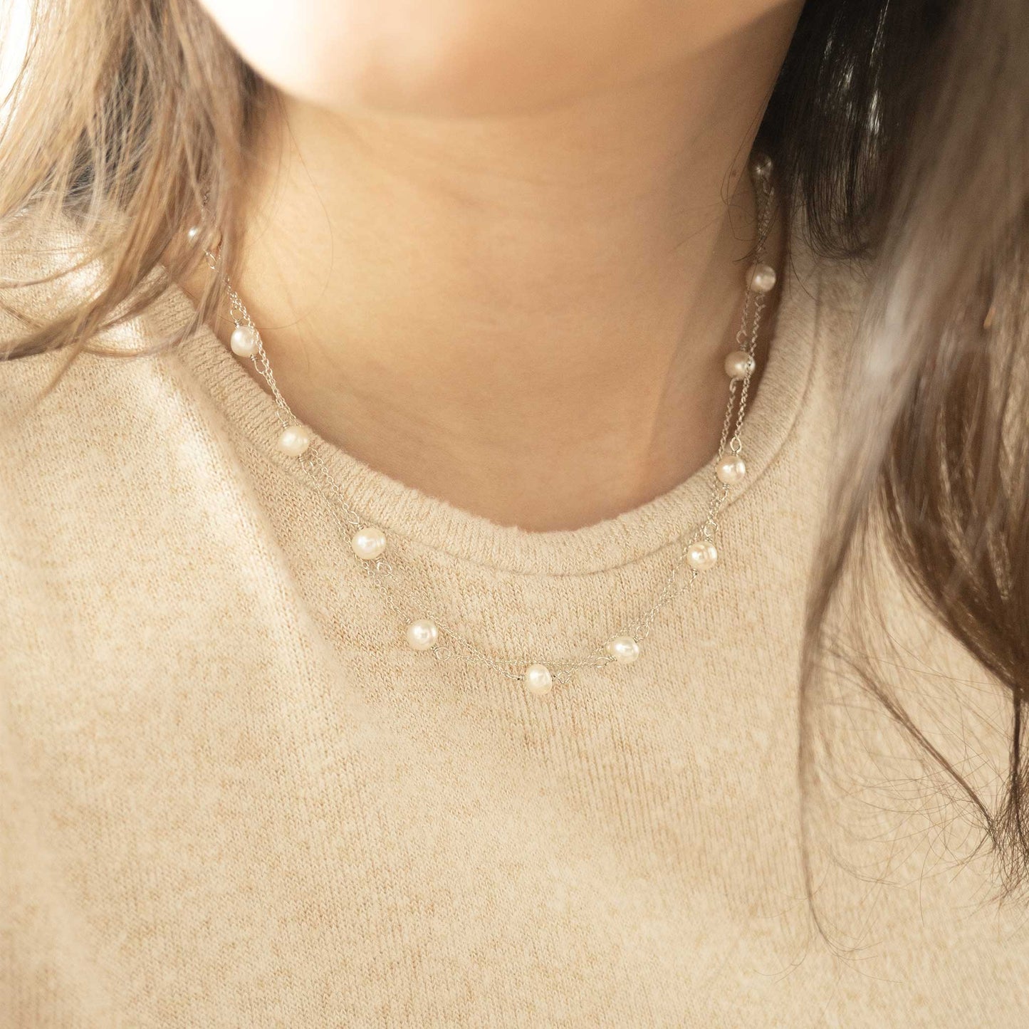 Silver Double Layer Freshwater Pearl Necklace