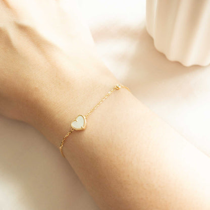 Solid Yellow Gold Mother of Pearl & Moissanite Bracelet