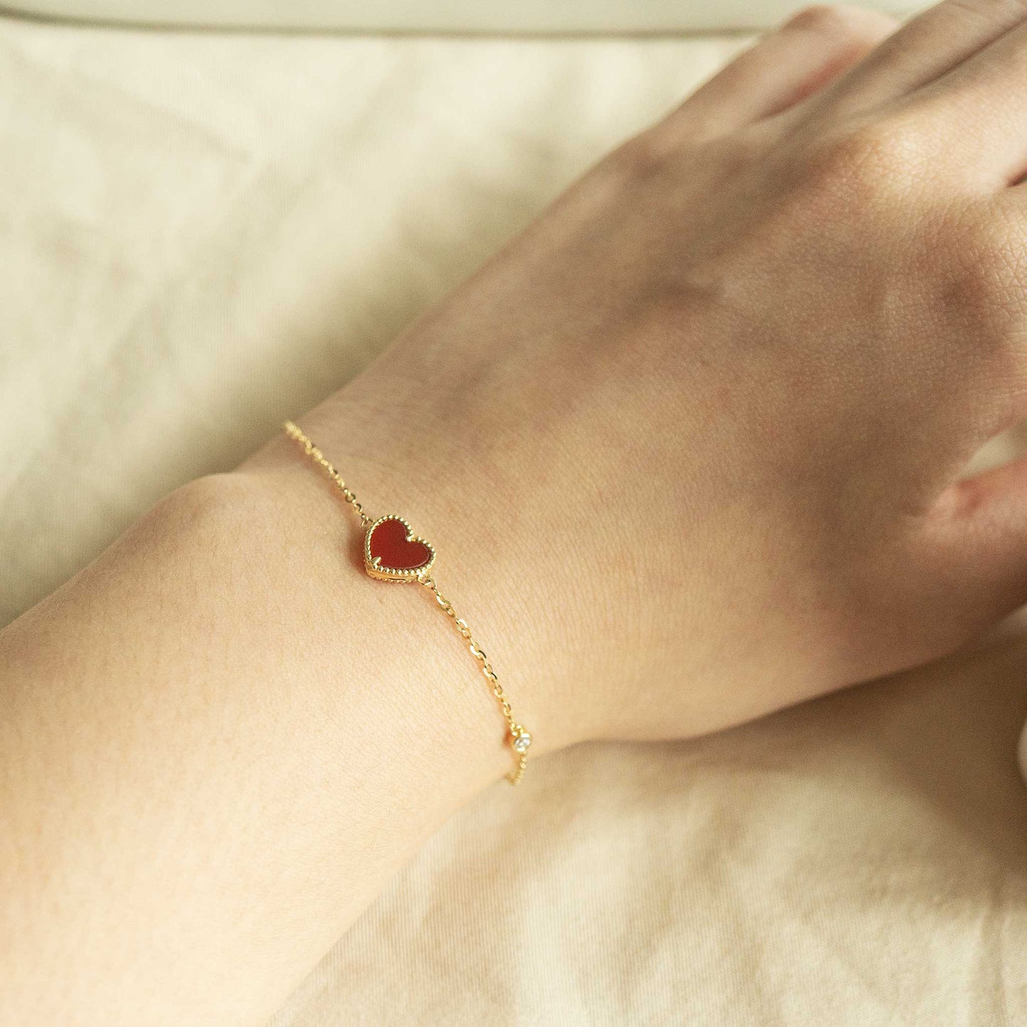 Solid Rose Gold Red Agate & Moissanite Bracelet