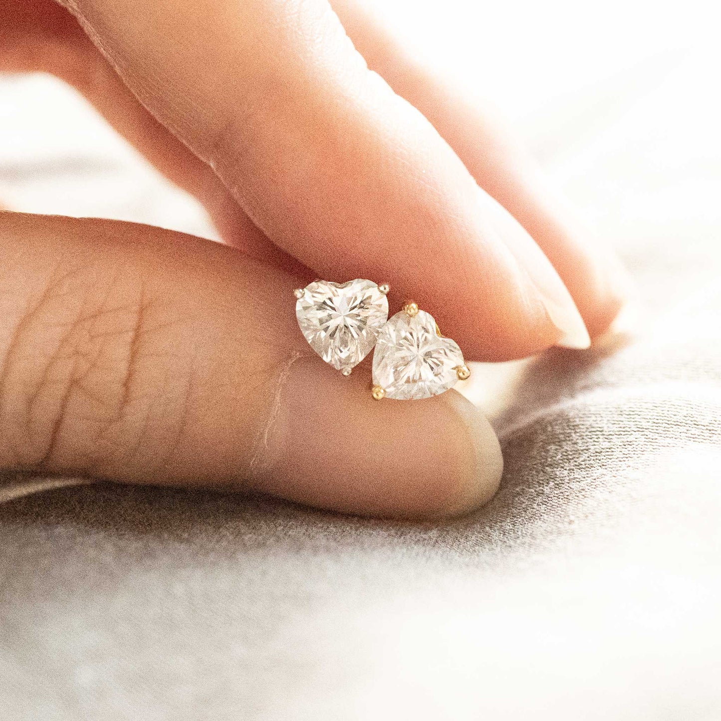 Classic Silver Heart Moissanite Studs