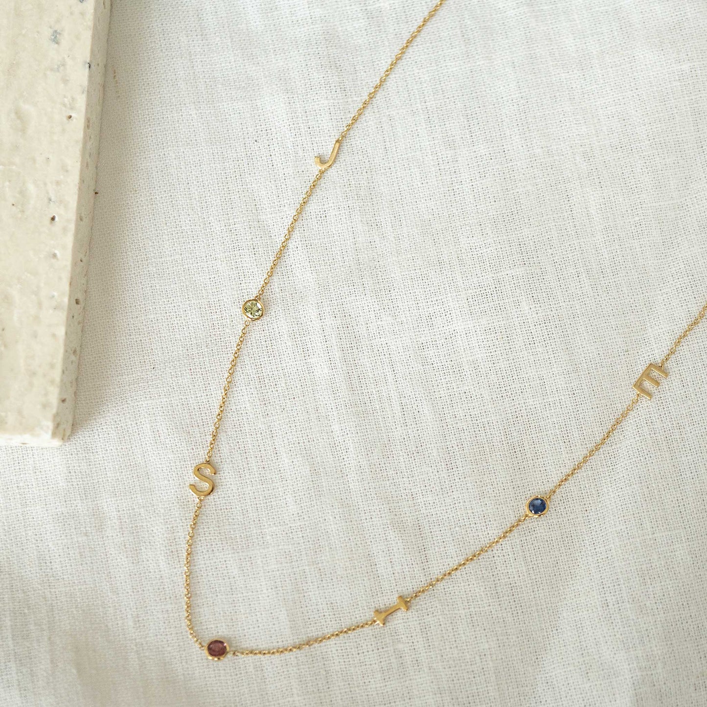 Solid Gold Initial and Birthstone Necklace