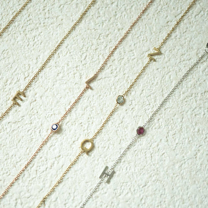 Solid Gold Initial and Birthstone Bracelet