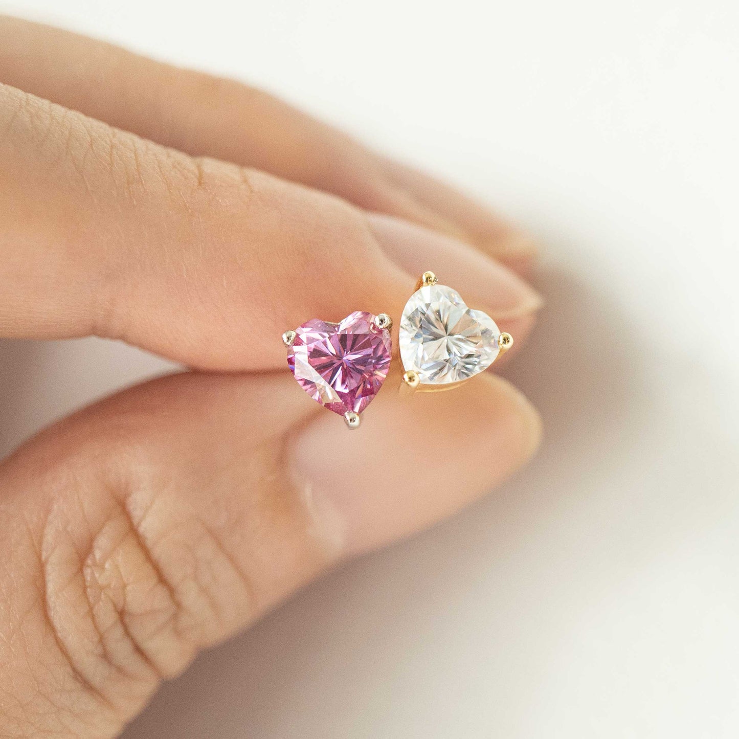 Classic Pink Heart Moissanite Studs