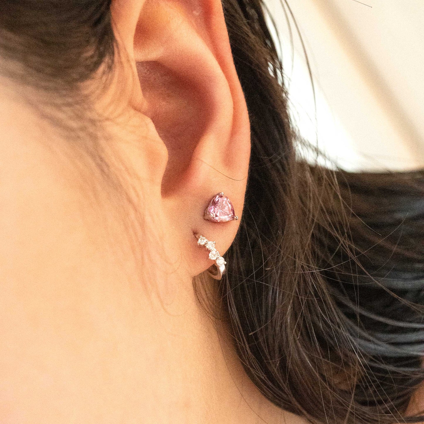 Classic Pink Heart Moissanite Studs