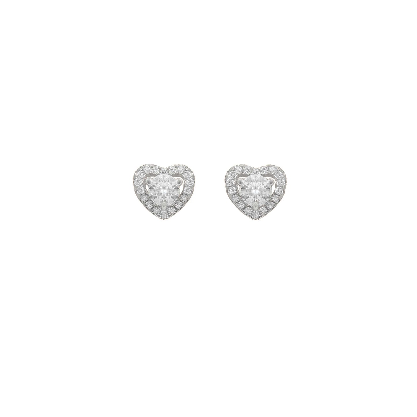 Silver Halo Heart Moissanite Earrings