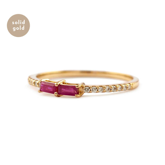 Solid Yellow Gold Ruby and Eternity Diamond Ring