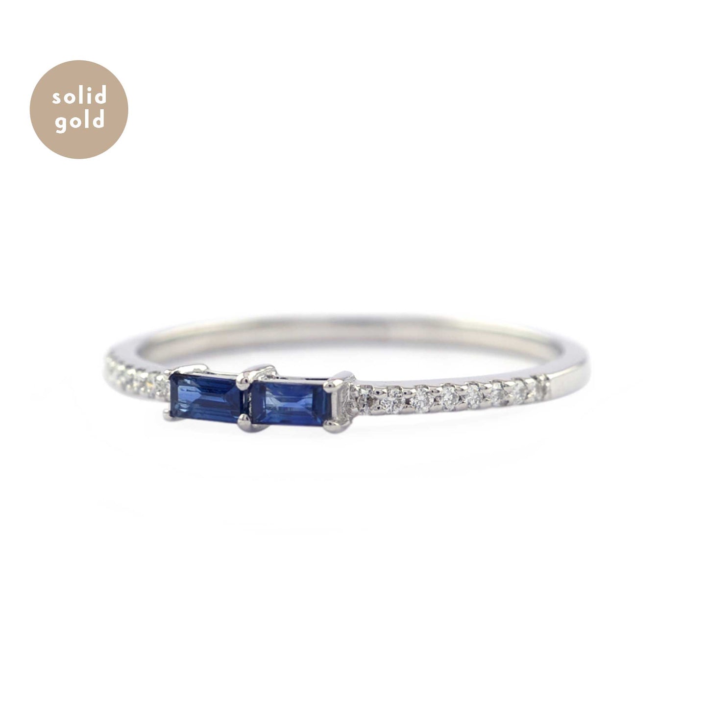 Solid White Gold Sapphire and Eternity Diamond Ring