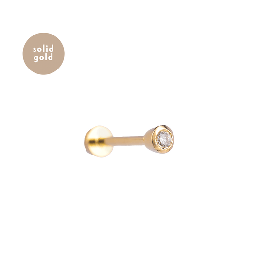 Solid Yellow Gold Single Diamond Labret