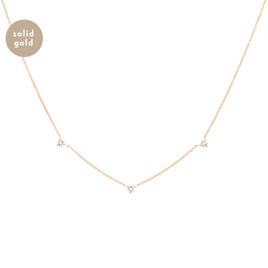 Solid Rose Gold Tri Moissanite Necklace