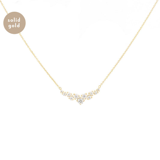 Solid Yellow Gold Cluster Moissanite Necklace