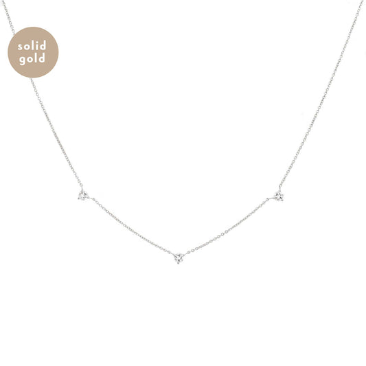 Solid White Gold Tri Moissanite Necklace