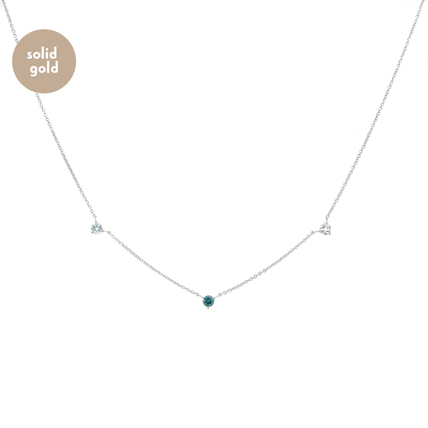 Solid White Gold Tri Ombre Topaz Necklace