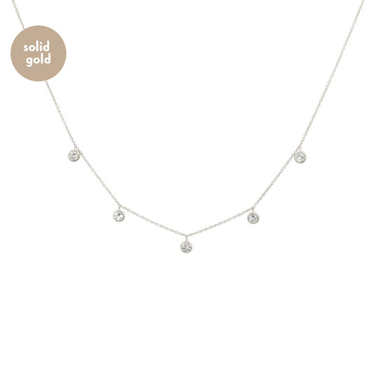 Solid White Gold Five Topaz Necklace