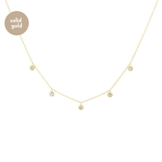 Solid Yellow Gold Five Topaz Necklace