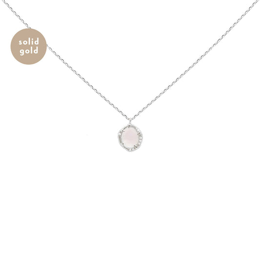 Solid White Gold Moonstone Diamond Necklace