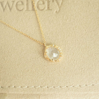 Solid Yellow Gold Moonstone Diamond Necklace