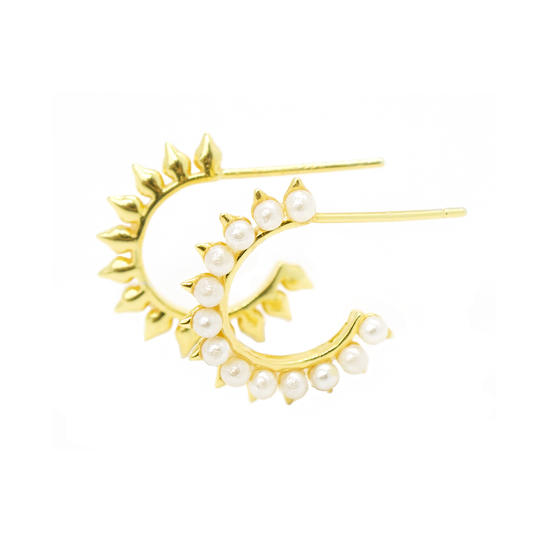 Gold Nori Pearl Hoops - justinejewellery