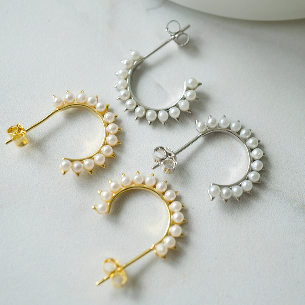 Silver Nori Pearl Hoops - justinejewellery