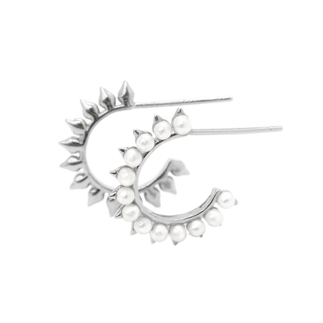 Silver Nori Pearl Hoops - justinejewellery