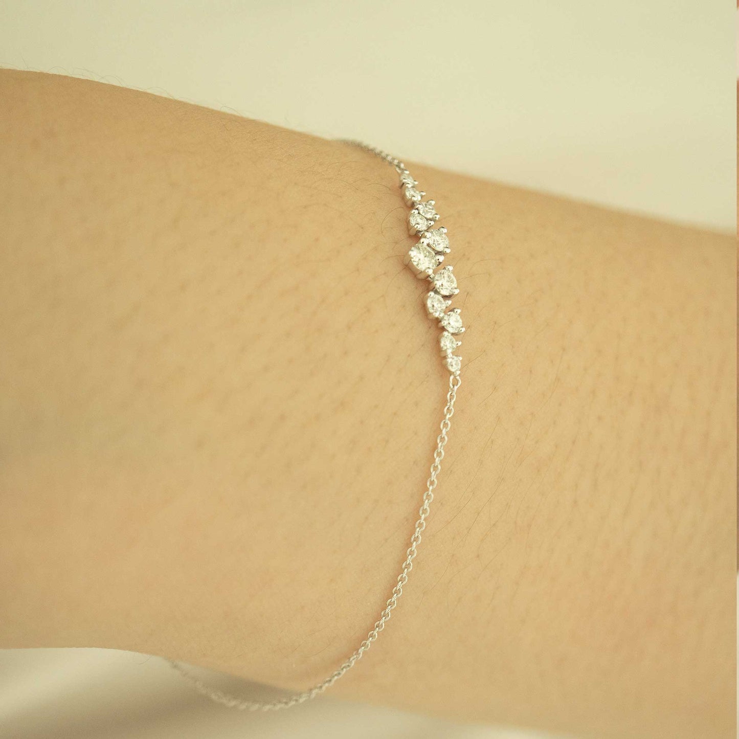 Solid White Gold Cluster Moissanite Bracelet