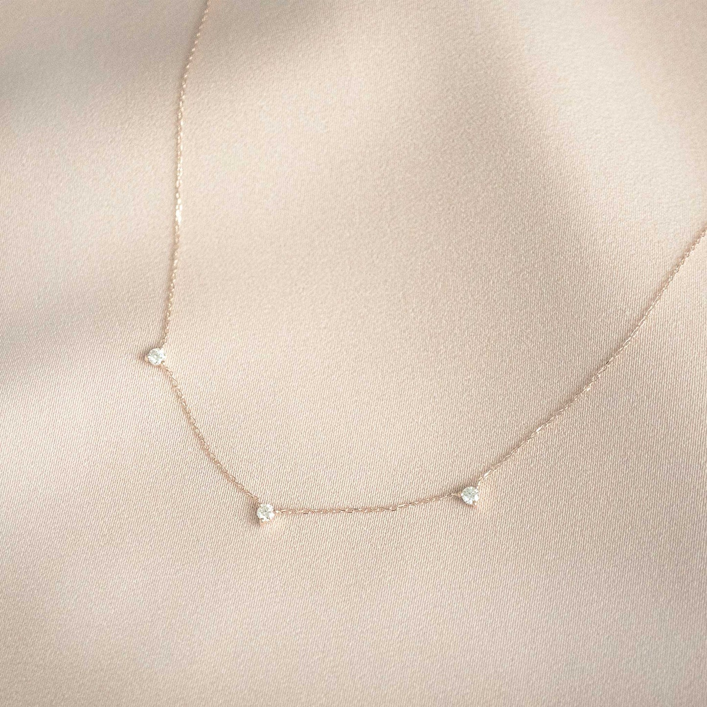 Solid Yellow Gold Tri Moissanite Necklace