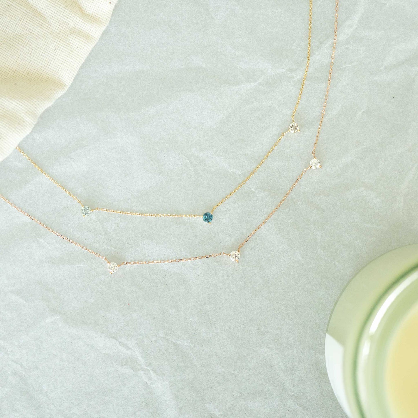 Solid Yellow Gold Tri Moissanite Necklace