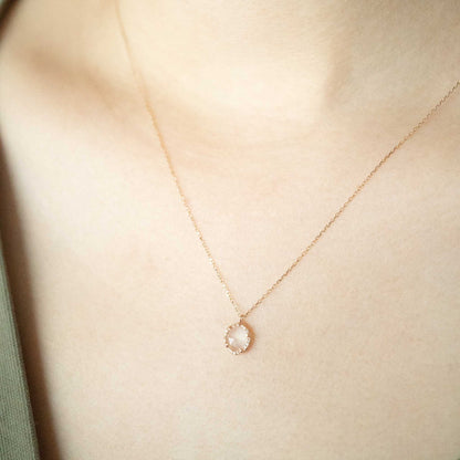 Solid Rose Gold Moonstone Diamond Necklace